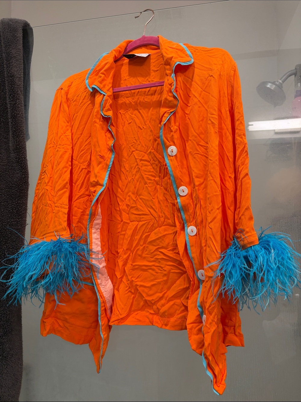 Sleeper Orange and Blue Feather-Trim Lounge Set